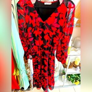Bundle 3 for $15. Calvin Klein Red and Black Floral Dress. Size 1XL.